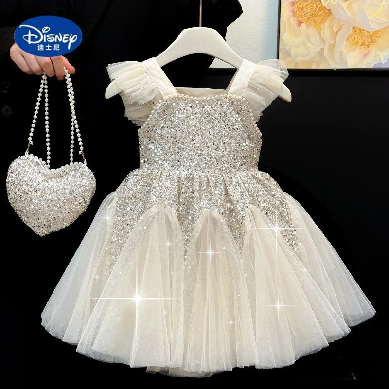 

Girls dress summer new children's foreign princess dress 2025 summer fashion sequined mesh vest skirt