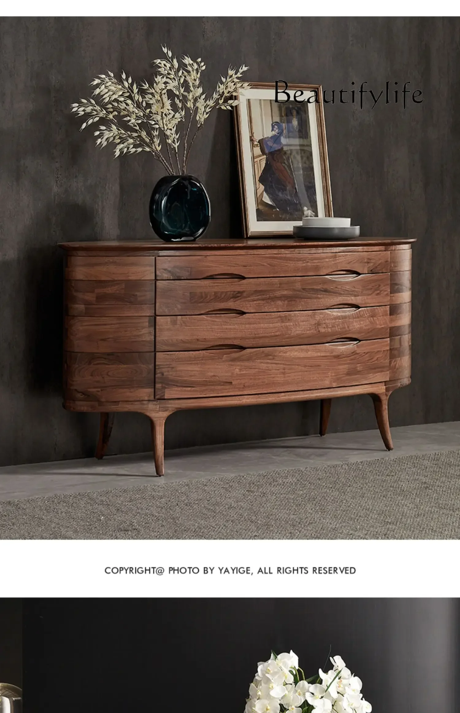 North America Black Walnut Wooden Chests of Drawers Light Luxury Solid Wood Designer Model Bedroom Living Room Storage Locker