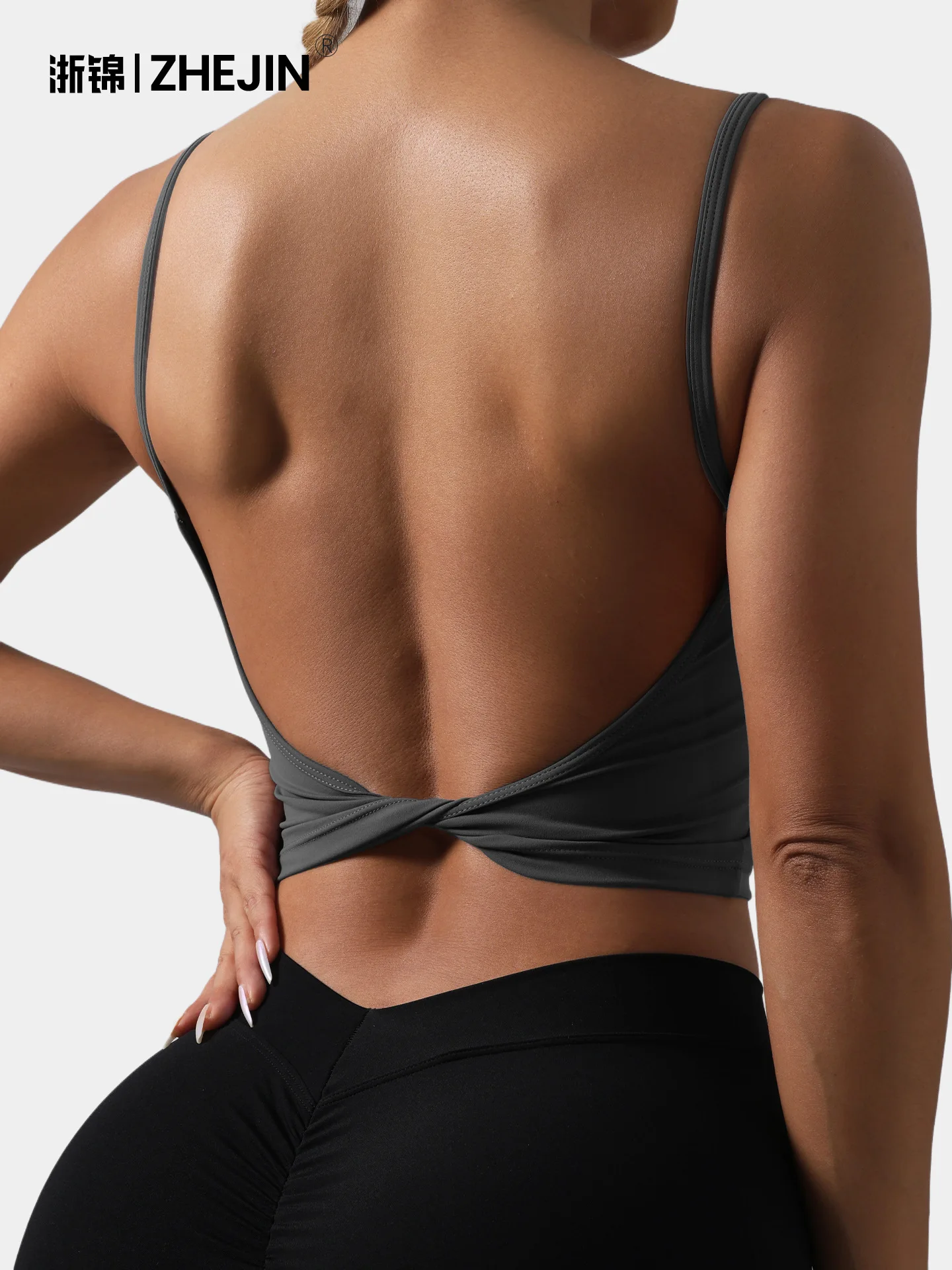 

Beauty back bow cupless vest for women, yoga, fitness and dance, brocade, cloud texture fabric, grey, coffee, black, comfortable