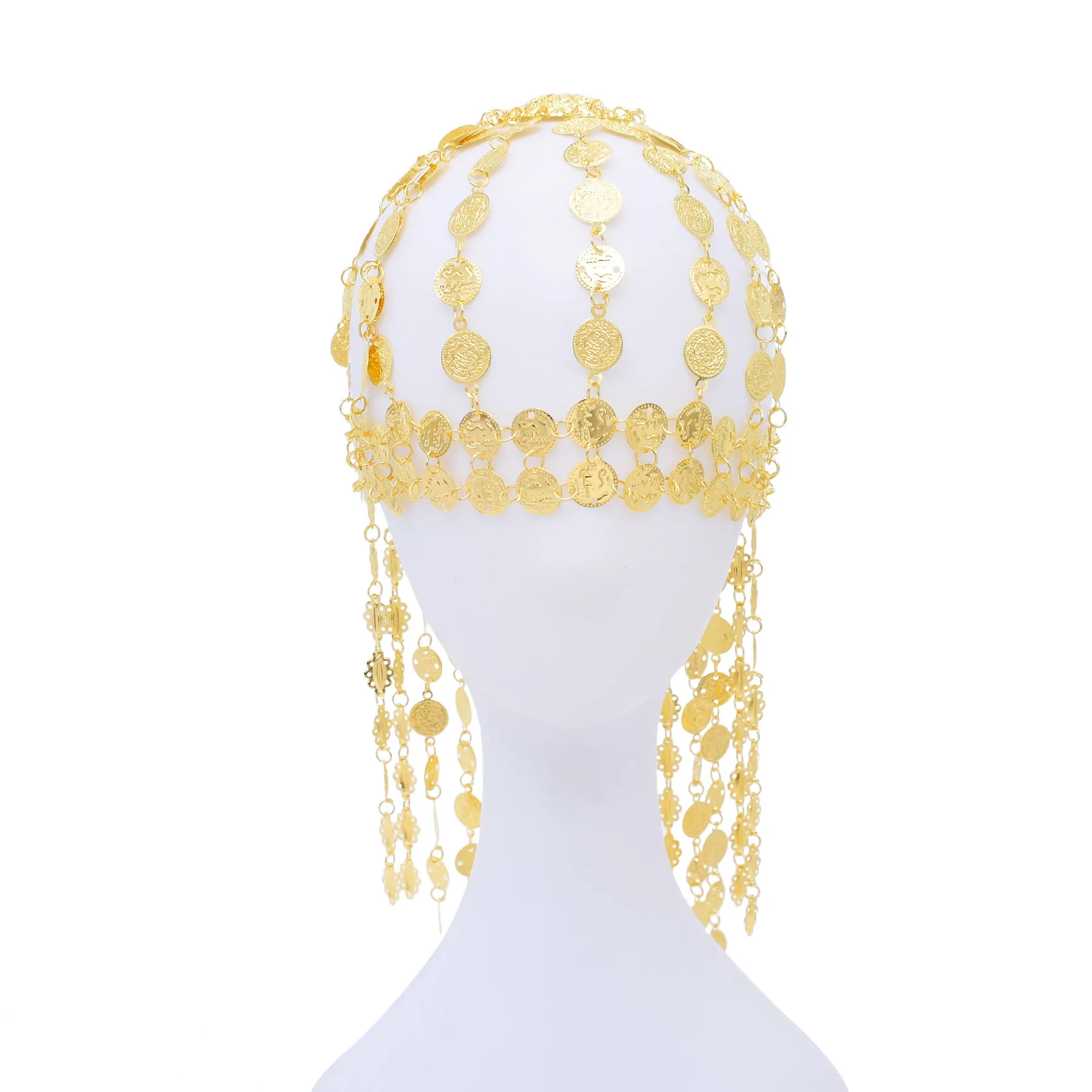 الذهبي طويل عملة سلاسل قبعة أغطية الرأس إكسسوارات الشعر للنساء خمر الرقص الهندي التقليدي العرقي أنثى الشعر مجوهرات هدية