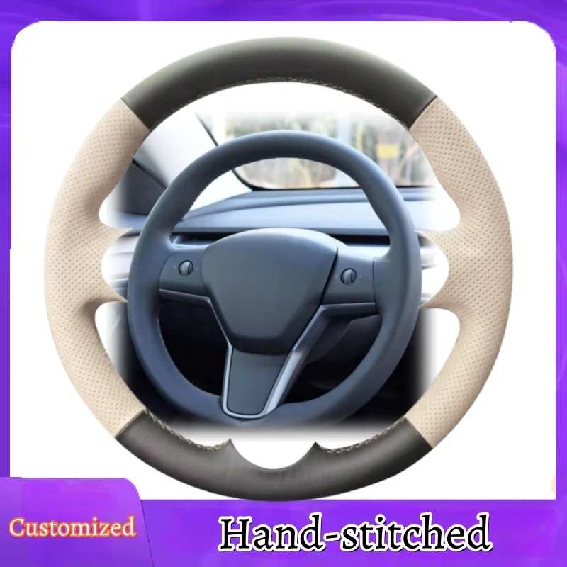 

Custom Hand-stitched Microfiber Leather Steering Wheel Cover Anti-slip For Tesla Model 3 2015-2021 Model Y 2019-2021 Accessories