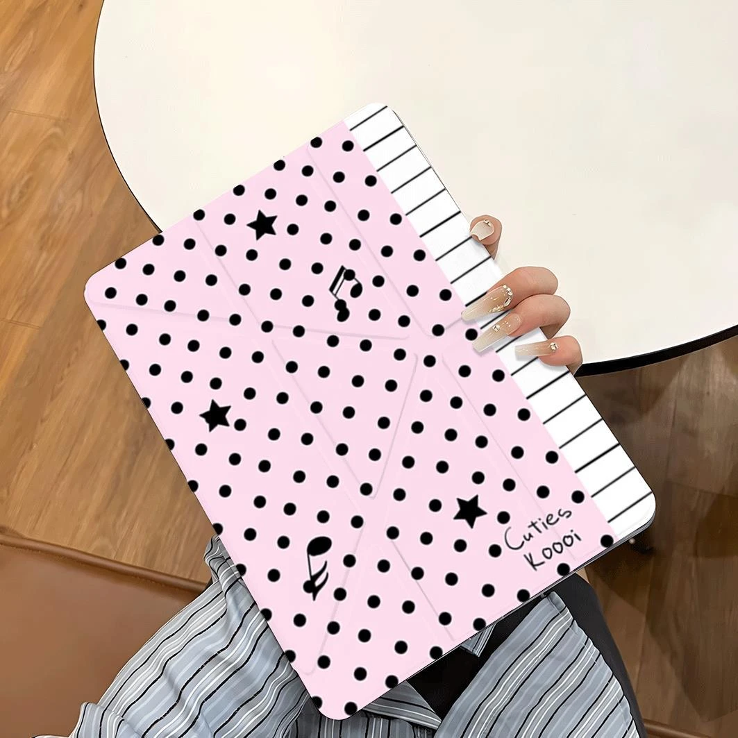 Pink Polka Dot Piano Note Tablet Case For iPad Pro 11 12.9 13 A16 M2 M4 M3 M5 Shell 8.3 9.7 5/6/7/8/9/10/11th Air 3 4 5 6 7Cover