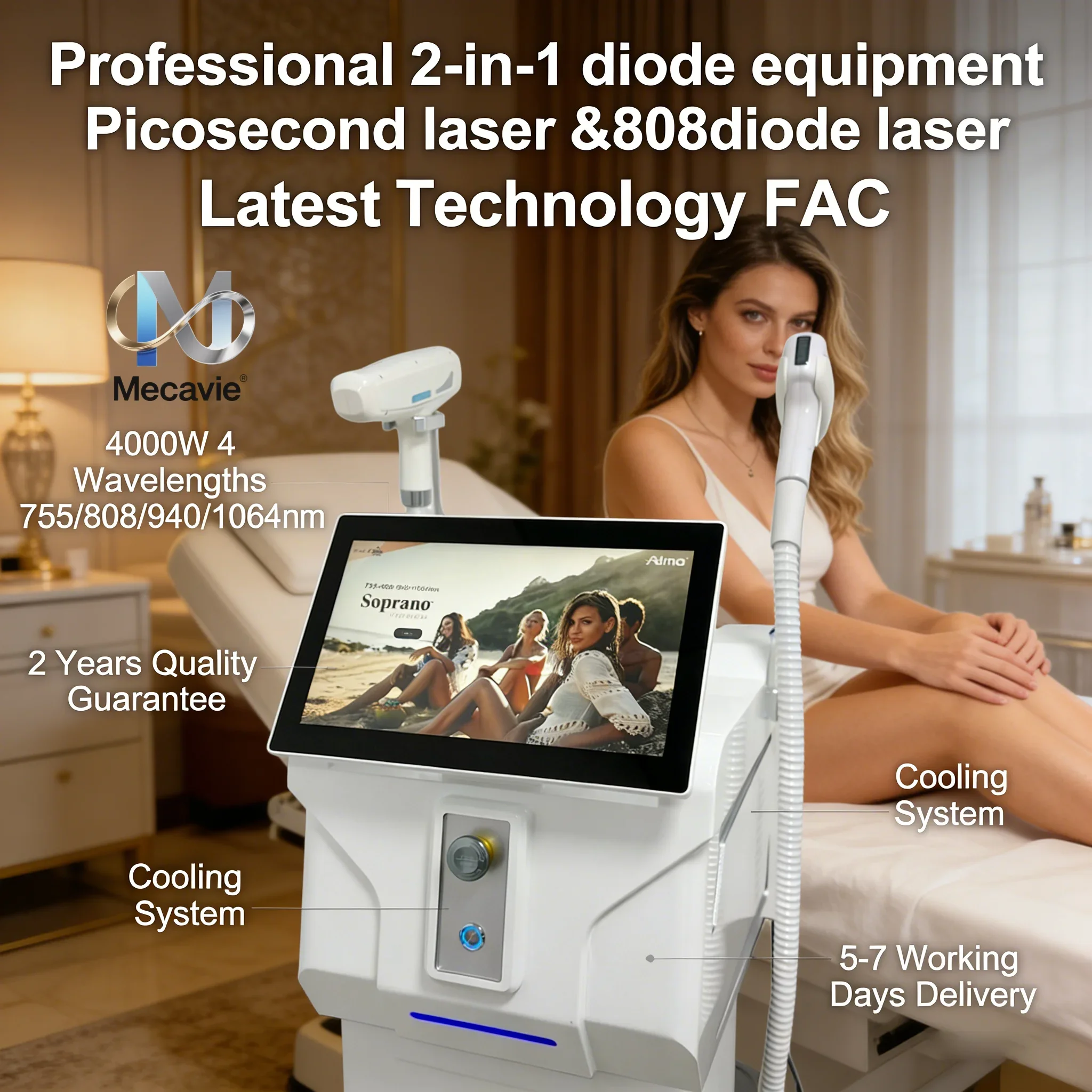 

НОВИНКА: Аппарат для лазерной эпиляции 2-в-1 с диодным лазером Ice Titanium и пикосекундным лазером ND:YAG для удаления татуировок, 4000 Вт