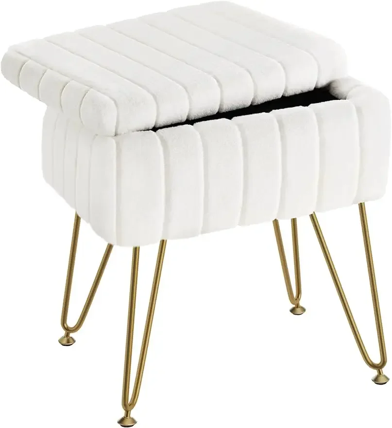 

Vanity Stool Chair Faux Fur with Storage 15.7"L x 11.8"W x 19.4"H Soft Ottoman 4 Metal Legs with Anti-Slip Feet Furry