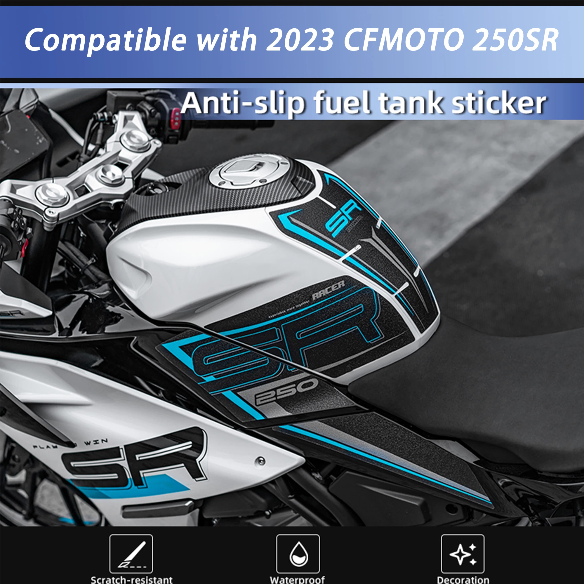 Compatible with the 2023 CFMOTO 250SR Motorcycle Anti-Slip Fuel Tank Pad Sticker Body Protector Decal, and Modification Accessor