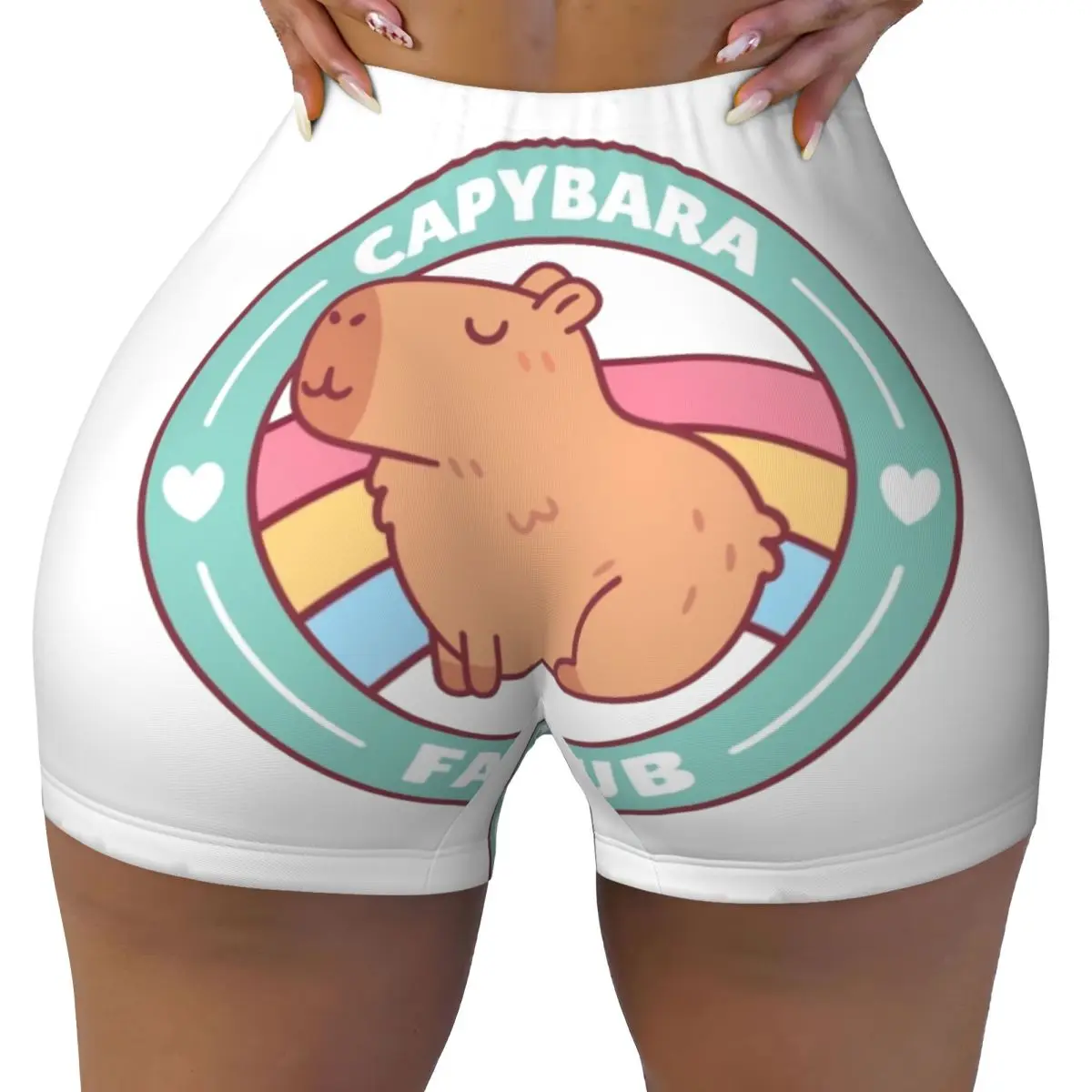 Custom Cute Capybara Fan Club Magnet Gym Biker Running Shorts Women Workout Yoga Shorts