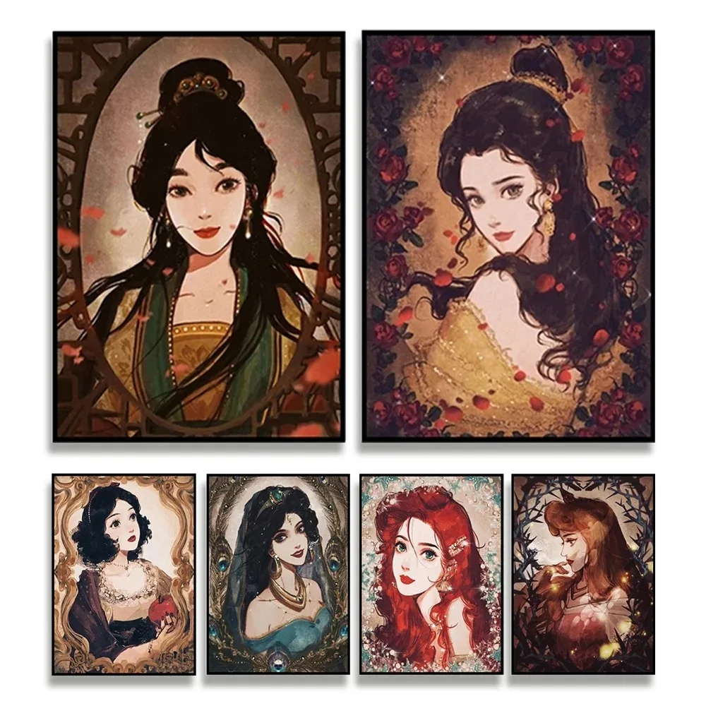 Miniso Disney Cartoon Princess Canvas Painting Beautiful Mulan Poster Printmaking Living Room Home Decoration Wall Art Picture