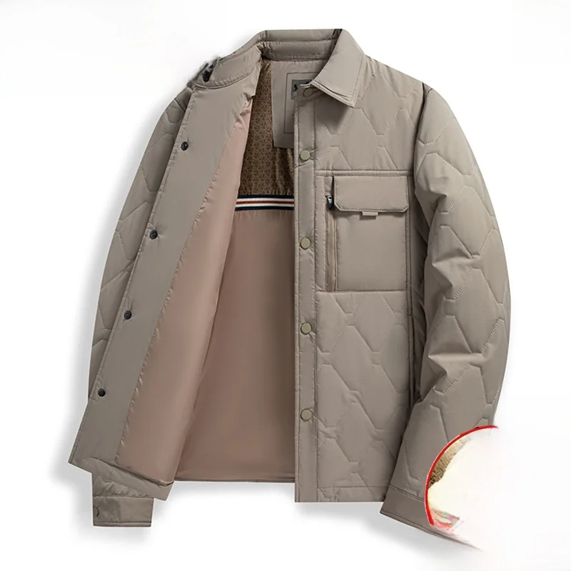 

Warm Wool Inner Jaet Men's Cotton Coat Flip Collar Faionable Urban Sle Casual Long Sve Button Closure Straight Hem