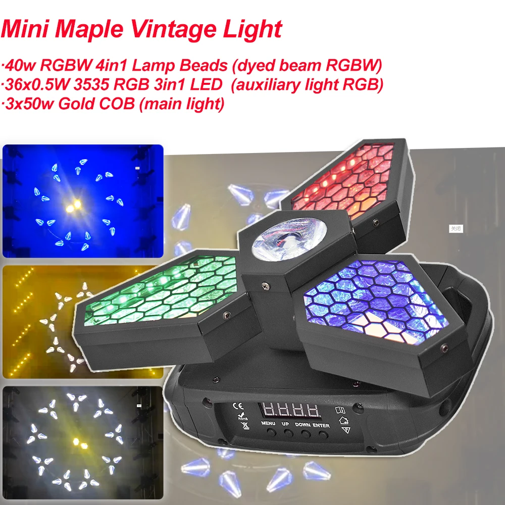 3x50w Gold COB LED Mini Maple Vintage Light Beam with 36x0.5W RGB Stage Lighting Projector DMX DJ Disco Bar Party Lights