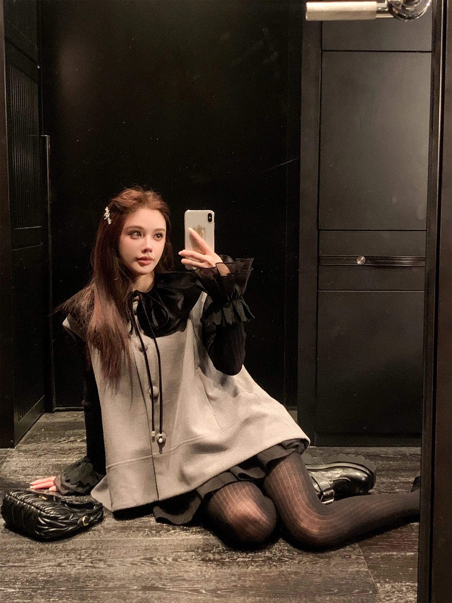 

Ele Doll Collar Vest Women's Faion Autumn New Sle High-End Feelings Ladylike Top Polyester Fiber Straight Cut Casual ...