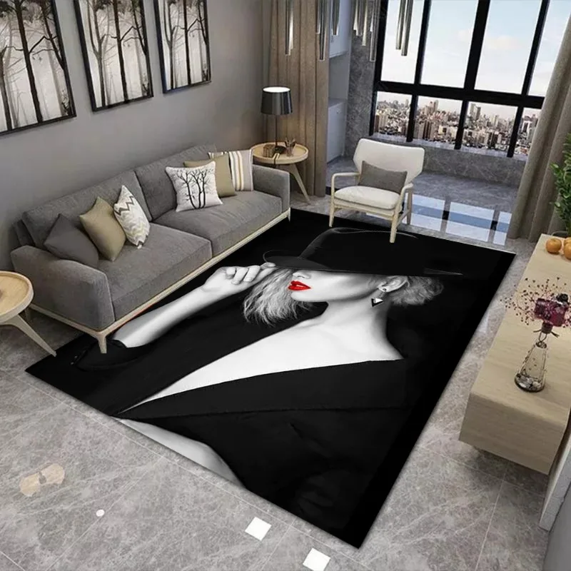 

Sexy Red Lipped Woman Poster Carpet Fashionable Girl Portrait Rug Home Decoration Indoor Large Area Mat Beautiful and Fashion