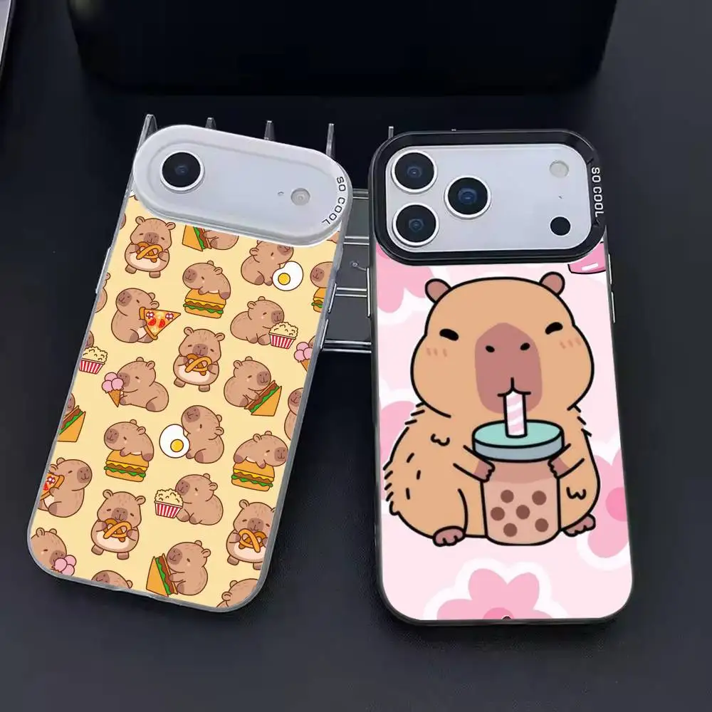 

Cute C-Capybara Phone Case For iPhone 17 16 15 14 13 12 11 Pro Max Plus Silver candy Matte Cover