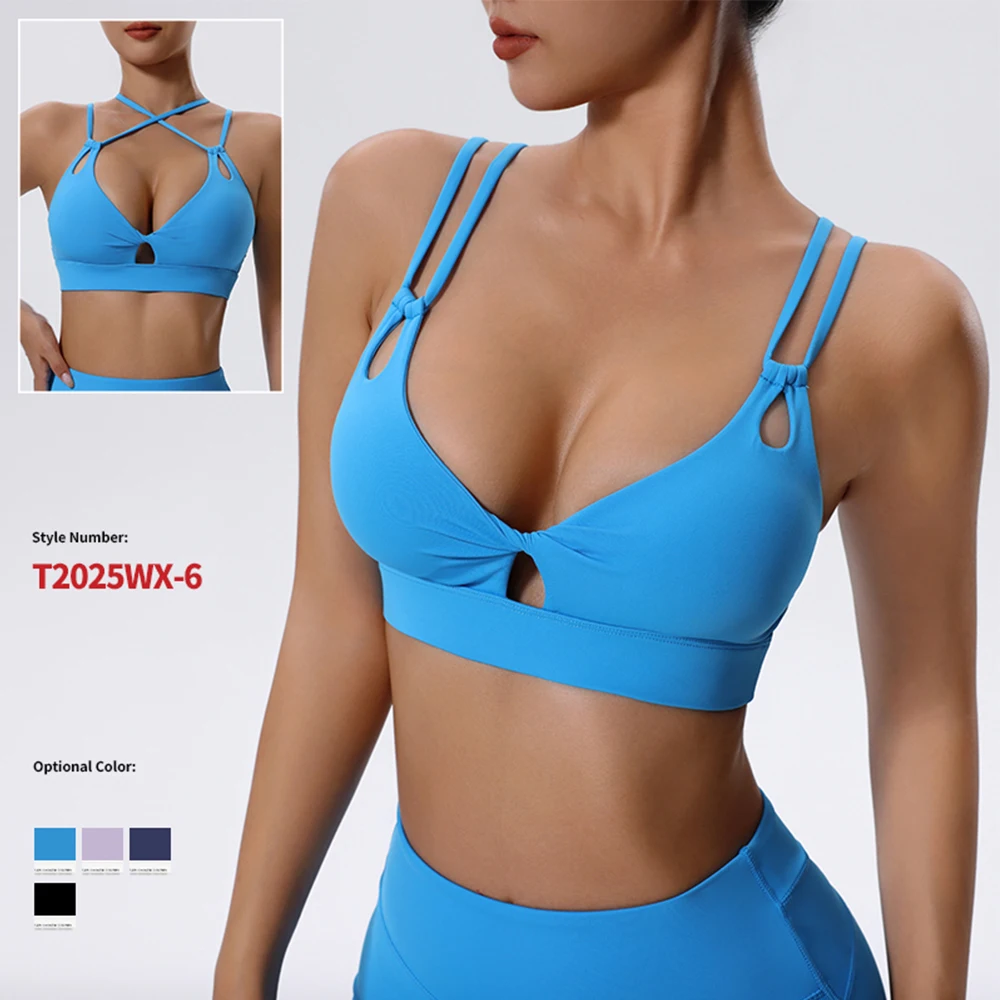 Sujetador deportivo con tirantes cruzados para mujer, Top de Fitness, sujetadores transpirables, Yoga, correr, gimnasio, Top corto, Sujetador