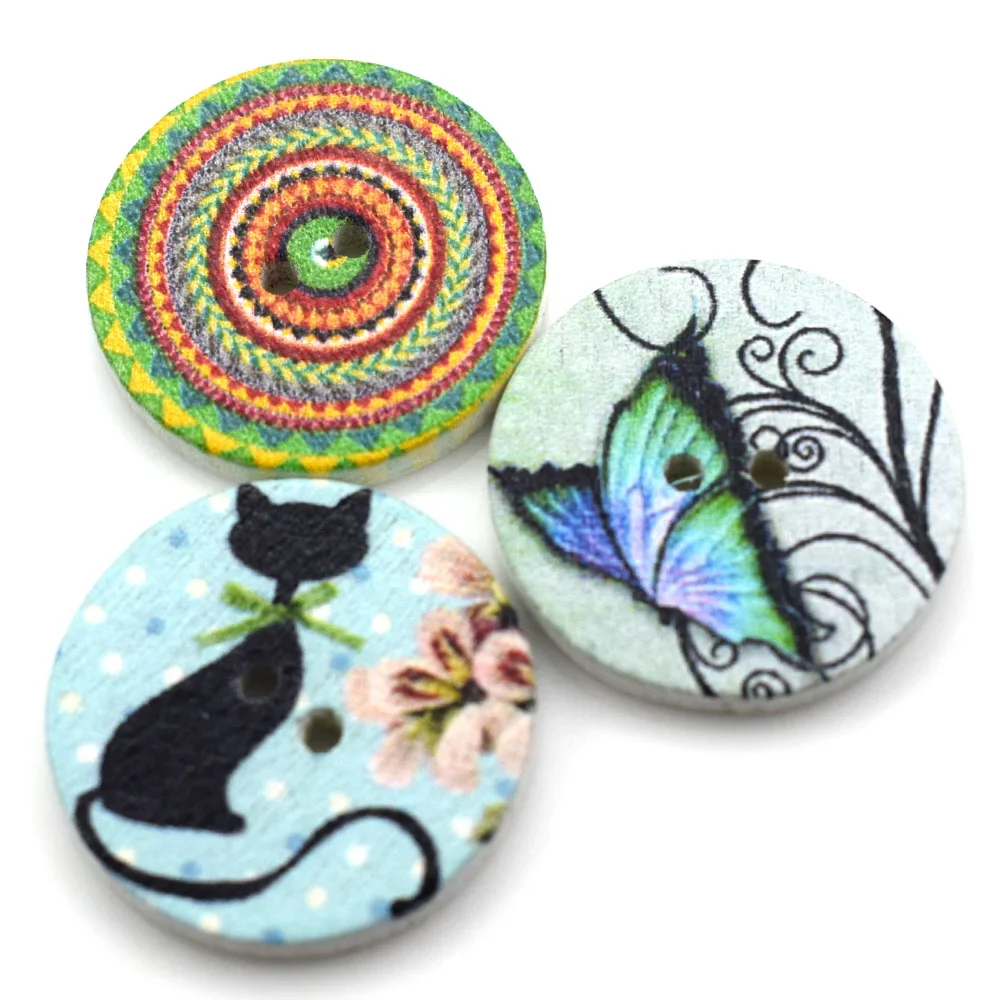 50PCS 20MM Retro Theme Round Printing Wood Buttons Sewing Cloth Scrapbooking Crafts Home Card Making Accessories Making Decor