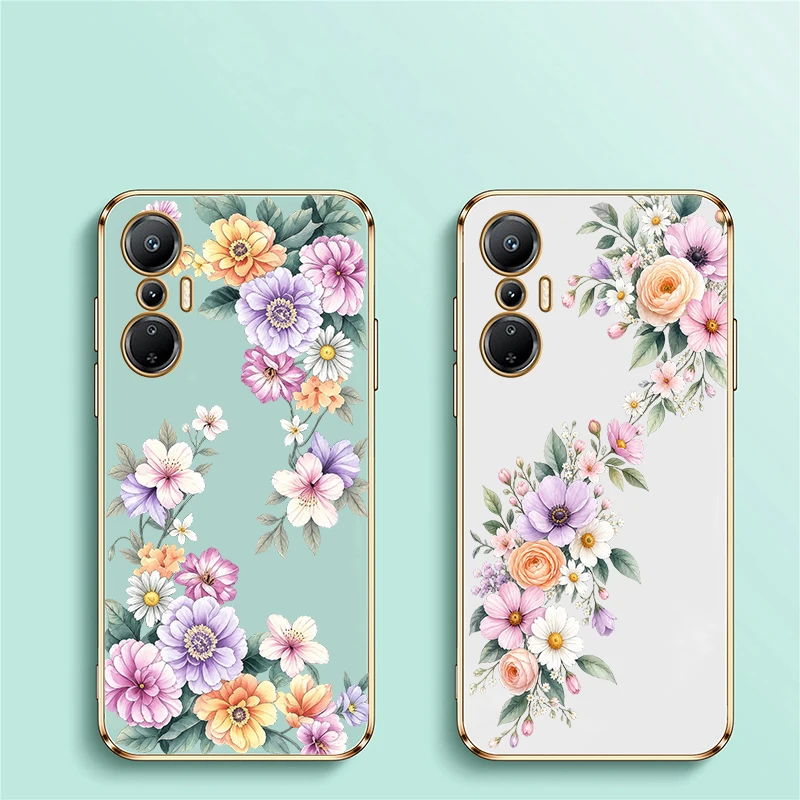Pink Tulip Purple Peony Flower Phone Case For Infinix Hot 60 5G 40 Pro 20 i 30 20S Silicone Plating Lens Protect Back Cover Capa