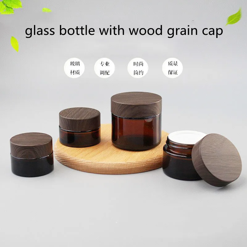 

10/20pcs 15/20/30/50g Empty Face Cream Jar Eye Cream Jar Brown Glass Refillable Bottles Cosmetic Container With Wood Grain Cap