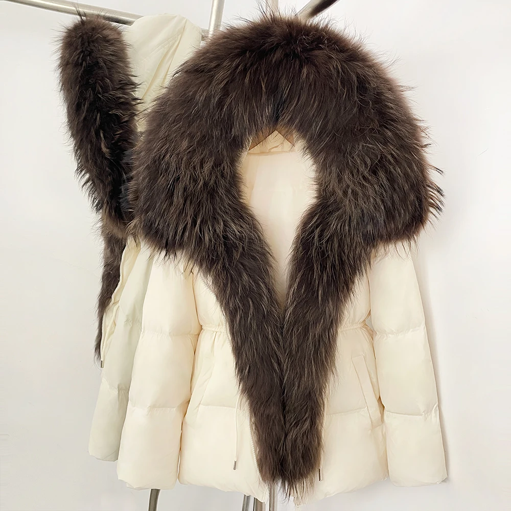 Down Jacket Women Luxury Women's Natural Fur Coat Natural Fur Collar Classic Style Down Padding Winter Real Fur Jacket Warm