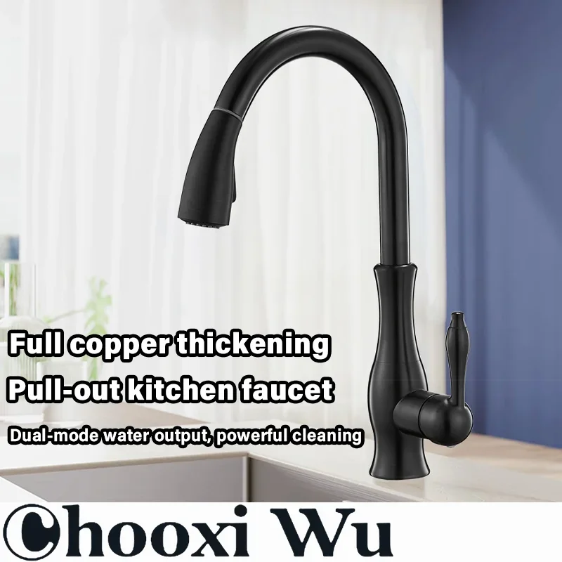 

CHOOXIWU - Золотой кухонный смеситель с одной ручкой, выдвижной, с поворотным изливом на 360 градусов, для раковины