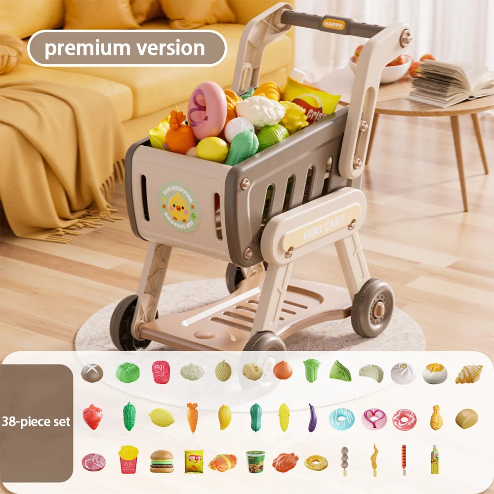 Mini Winkelwagen Speelgoed Baby Trolley Fantasiespeelhuis Supermarkt Voedsel Fruit Snijden Keuken Speelset Kindercadeau