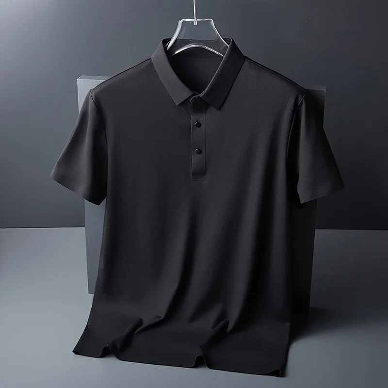 Summer Ice Silk Polo Shirt High-End T-Shirt Solid Color New Half Sleeve Non-Marking Casual Lapels Business Thin Menswear