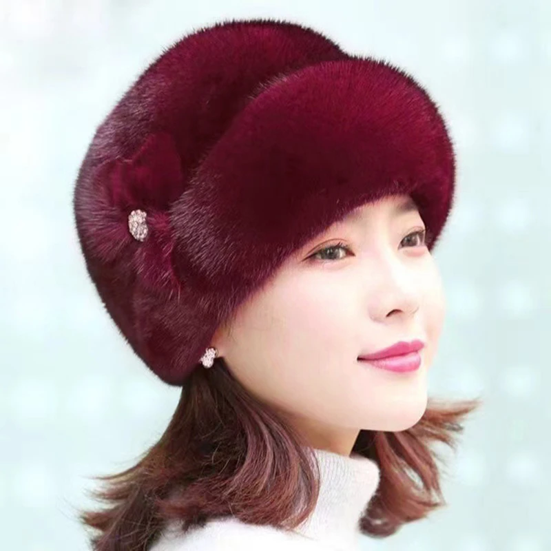 2022 New Winter Hat Imitation Mink Fur Hat Plus Velvet Thick Warm Top Hat Cold Protection Ladies Hat Fashion Fur Ladies Hat