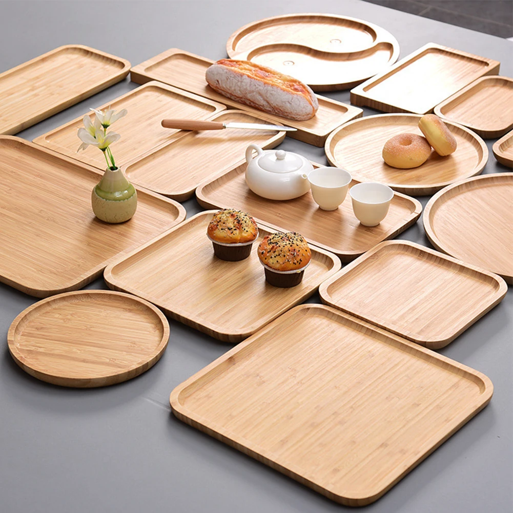 Wooden Serving Tray Square Bamboo Serving Tray Kitchen Food Tableware Tray For Party Gather Serve Tray Multi Size Dust Proof