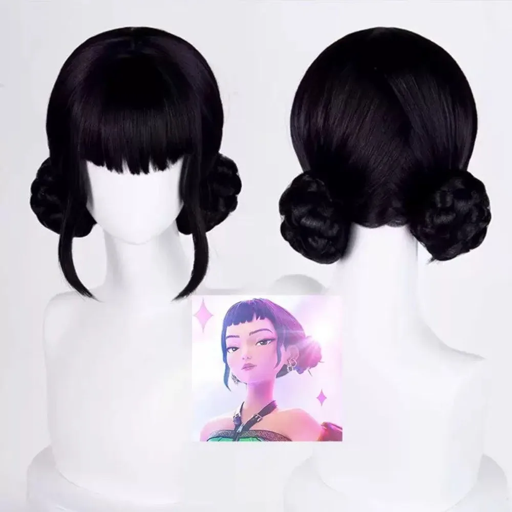 Rumi Paars Cosplay Pruik Voor Kinderen KPOP Demon Hunters Halloween Party Lange Vlecht Haar Anime Film Kostuum Accessoires