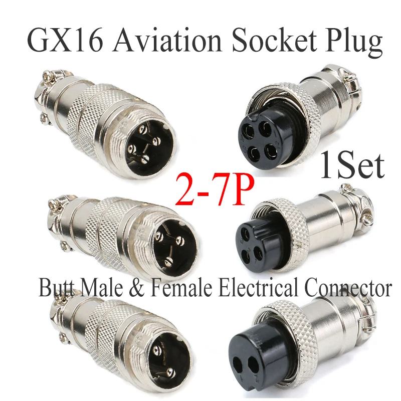 1set GX16 16mm 2/3/4/5/6/7/8 Pin Aviation Socket Plug Wire Panel Connectors Butt Male & Female Electrical Connector