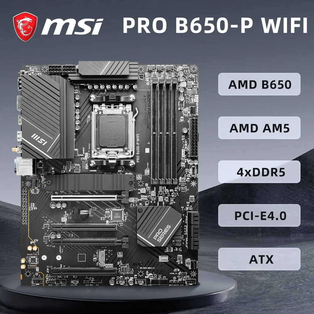 

Материнская плата MSI PRO B650-P WIFI с поддержкой 7900X 7800X3D 7700X 7600X 7500F 8400F Процессор 4xDDR5 7200 МГц HDMI M.2 NVME ATX AM5 Материнская плата