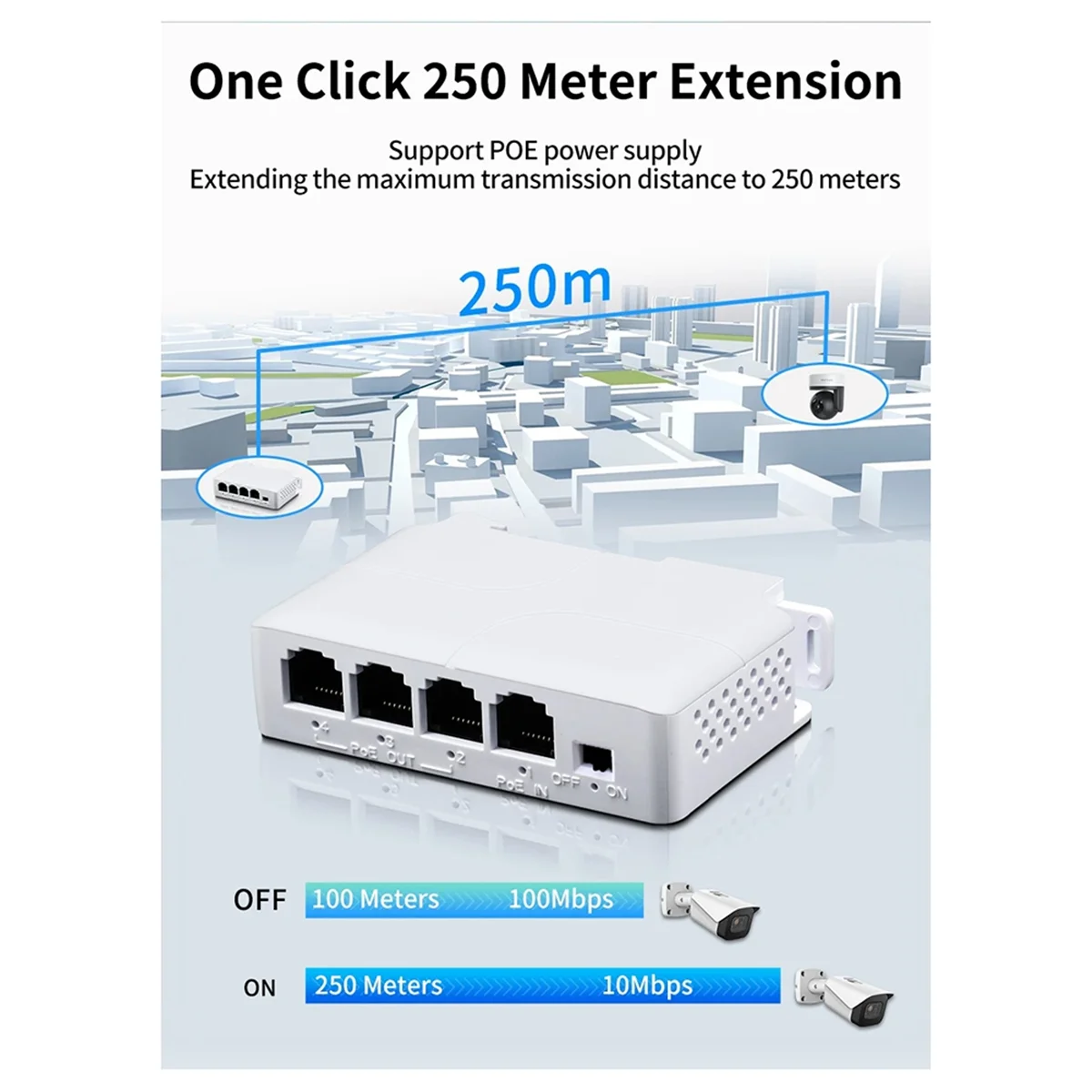 10Pcs 4 Ports 1 to 3 Port PoE Extender Passive Cascadable IEEE802.3Af 100Mbs for IP Transmission Repeater Switch NVR IP