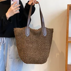 Summer Beach Bags, Women Handmade Rattan Woven Shoulder Bags, Large Capacity  Bohemian Straw Bag, Casual Travel Handbag