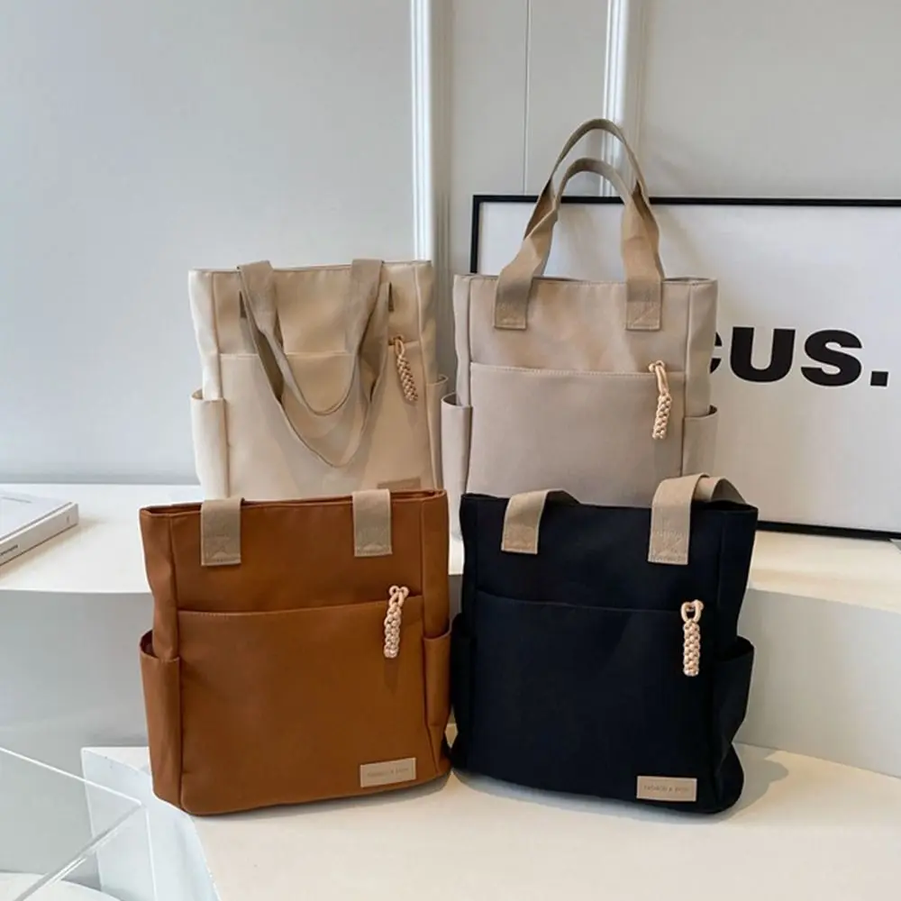 

New Waterproof Lightweight Canvas Bag Solid Color Canvas Handbag Shoulder Bag Large Capacity College Style Tote Bags