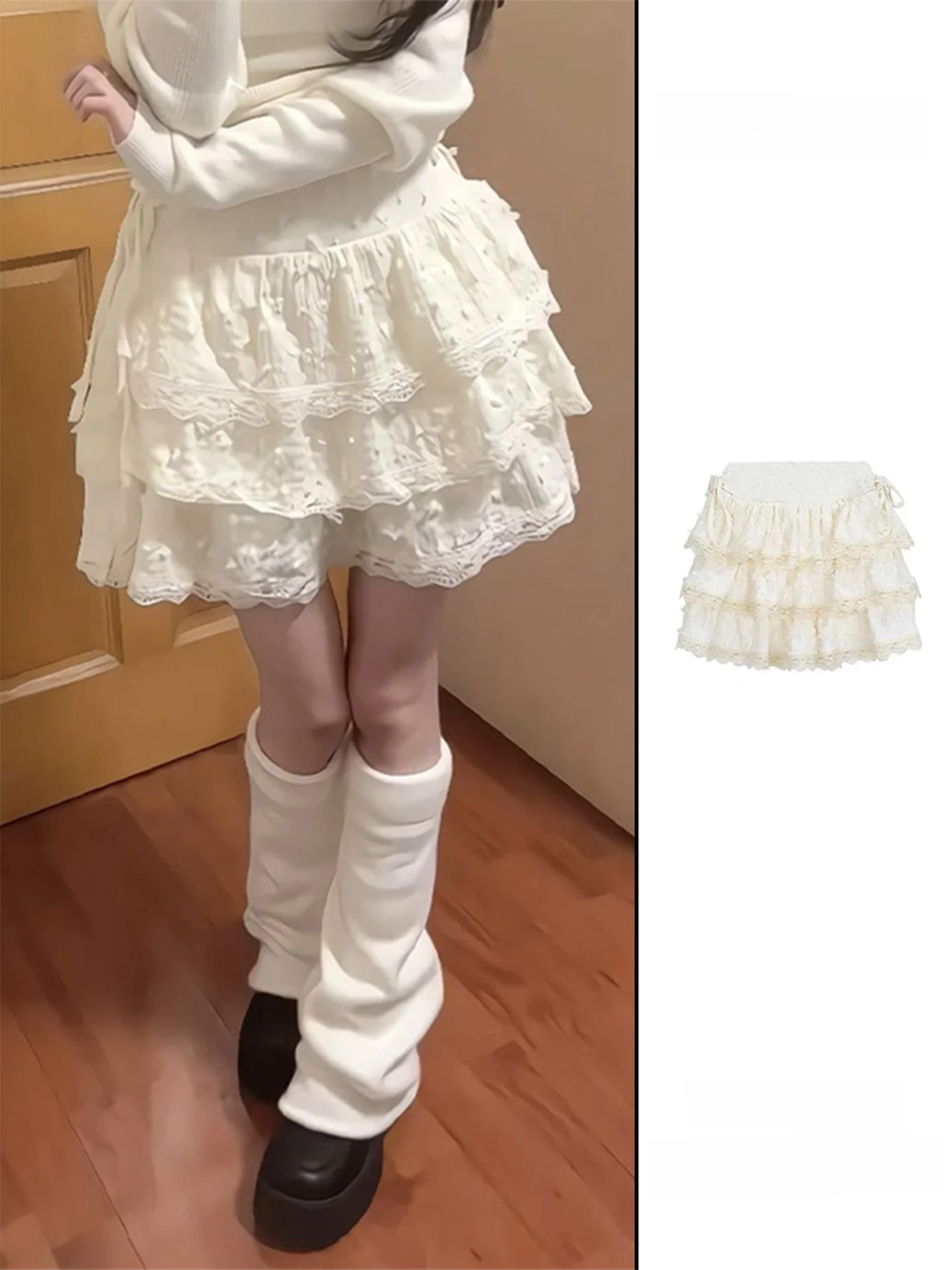 

Юбка-торт с высокой талией и кружевным дизайном для женщин. Пышная юбка средней длины Sweet Sle, устойчивая к деформации.