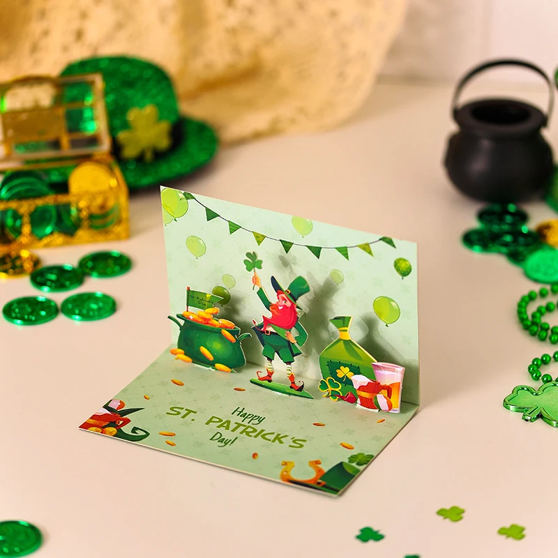 Irland St. Patrick's Day 90er °   Pop-up-Karte, Geburtstagskarte, einzigartiges kreatives Briefpapier, Pop-up-Karte aus Goldfolie