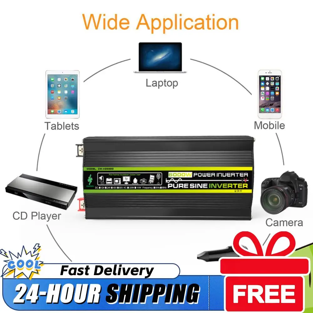 3000/4000/6000/8000W Car Inverter Pure Sine Wave Vehicle Smart Inverter DC 12V To AC 220V for Car Auto RV for Vehicle Appliance