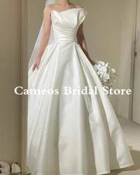 2023 Strapless Customized Korea Bride Dresses 웨딩드레스 Wedding Dress A-Line Ruched Ivory Backless Evening Dress Ivory Bridal Gown