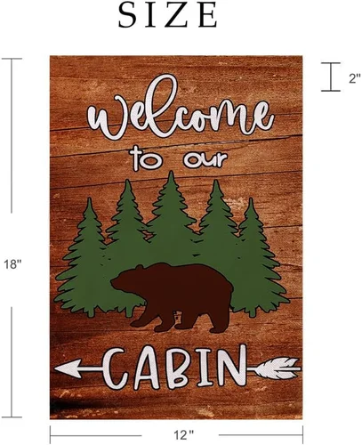 U-LOVE Bear Cabin Garden Flag Welcome to Our Sign Double Sided Farmhouse Decorat 313110687697 AAV hhz