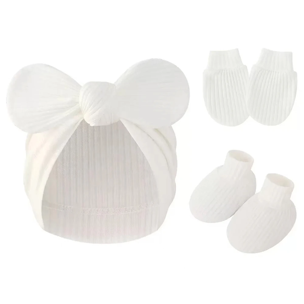 

Newborn Baby Boy & Girl Cotton Hat Gloves Socks Set Soft Headwear Infant Nightcap Fall Casual Photography Props Fashion
