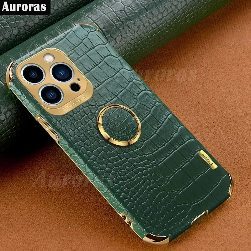 

Case For iPhone 16 Plus 16Pro Plus16 Simulated Crocodile Pattern Leather Shockproof Ring Shell For iPhone 16 Pro Max Phone Cover