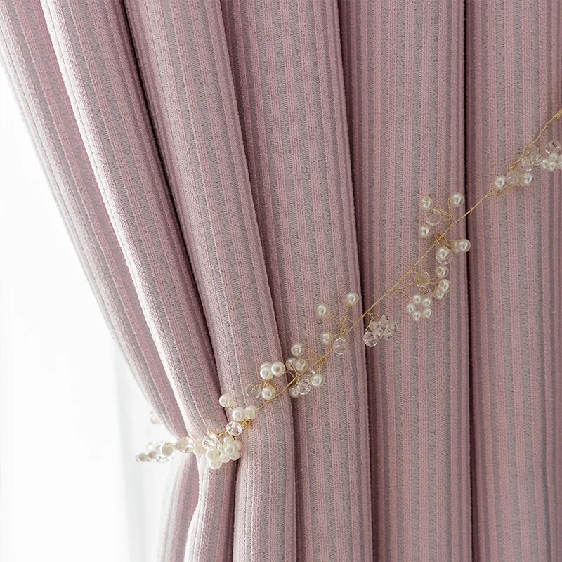 KH1110Solid color bedroom living room cotton and linen blackout finished curtain fabric vertical stripes