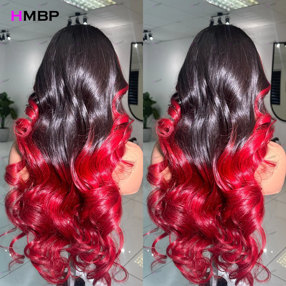 

Ombre Red Color 13x6 HD Lace Frontal Wig Glueless Wig 400 Density Body Wave Colored Human Hair Wig Pre Plucked Lace Front Wig