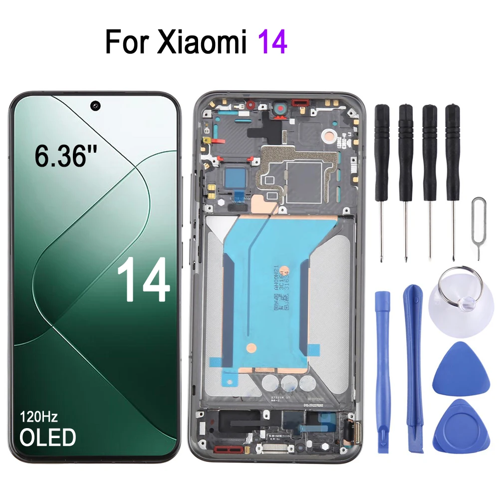 6.36'' 120Hz LTPO OLED Screen with Frame For Xiaomi 14 5G, 23127PN0CC / 23127PN0CG Phone Display Touch Screen Replacement Part