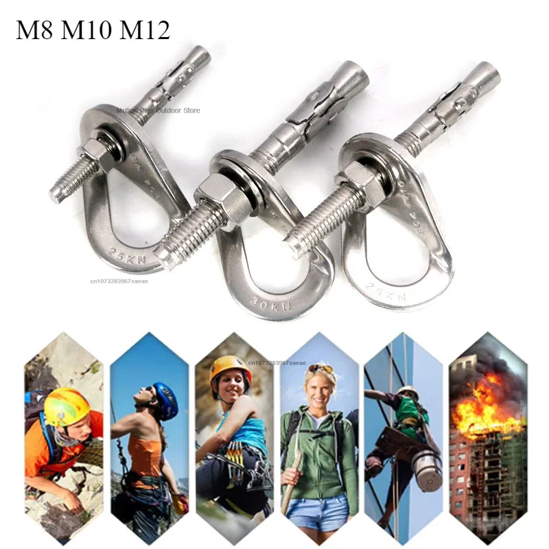 Rock Climb Anchor Point Piton Nut Anchor Bolt Hanger Plate Expansion Nail 304 Stainless Steel Caving Belay Rigging M8 M10 M12