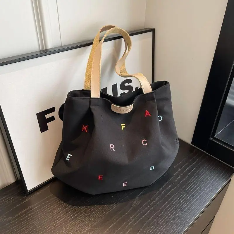 

Элегантная женская парусиновая сумка на плечо большой емкости с вышитыми буквами, студенческая большая сумка, легкая сумка