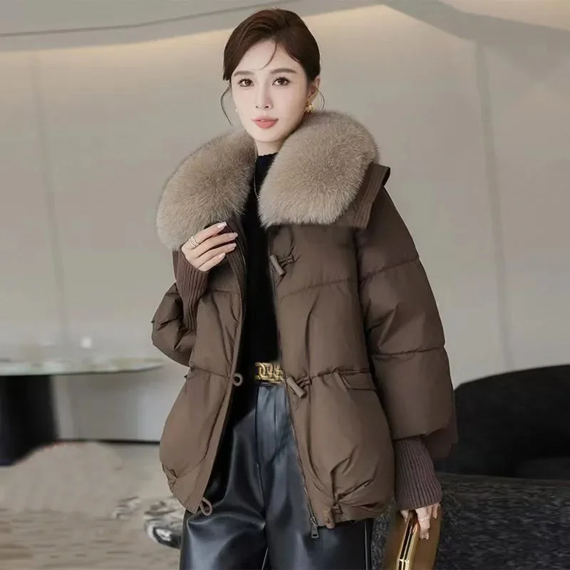 Autumn Winter Lady Thicken Parkas Jacket 2025 Women Leisure Big Fur Collar Puffer Coat Korean Female Loose Down Cotton Outwear