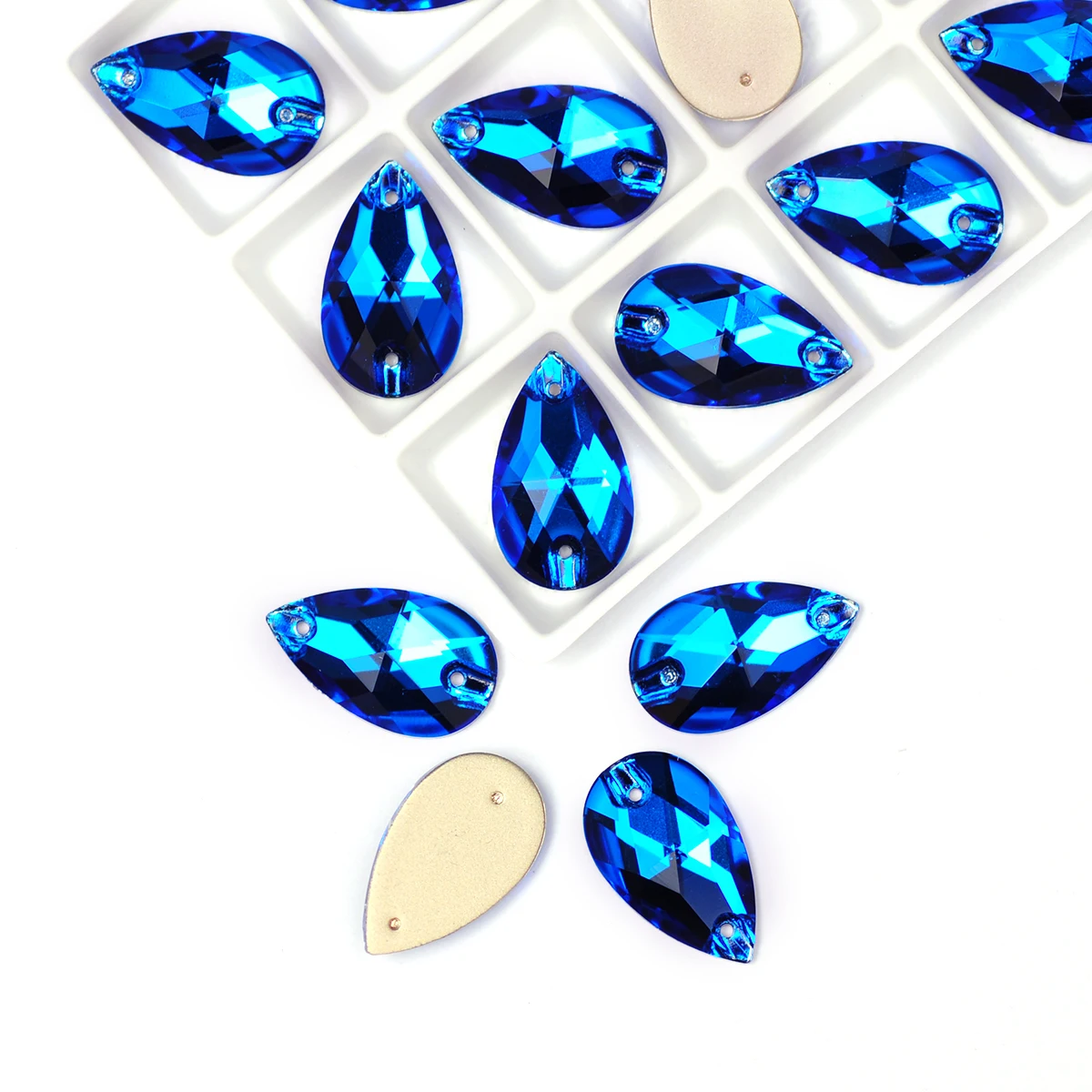 YANRUO 3230 Drop Capri Blue Stones and Crystals Rhinestones Sew on Garment Dress Diamond Set