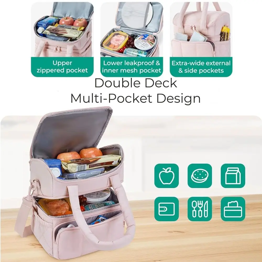 Upgraded New Large Capacity Lunch Bag Double Deck Insulated Lunch Box Leakproof Multi-functional Puffer Tote Outdoor