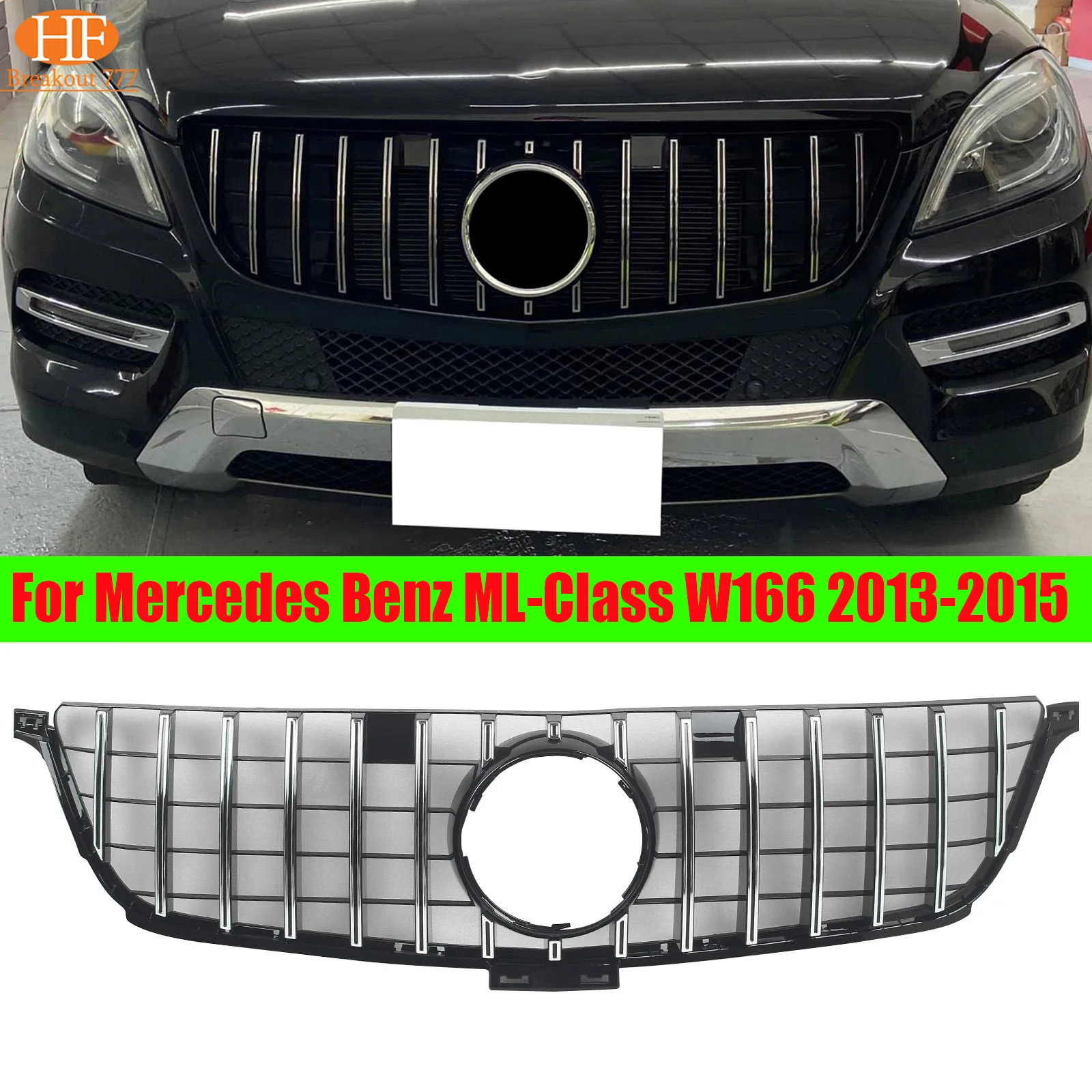 

Glossy Black Car Bumper Grille Hood Grill For Mercedes Benz ML-Class W166 2013-2015 GTR Diamonds Style Upper Grille