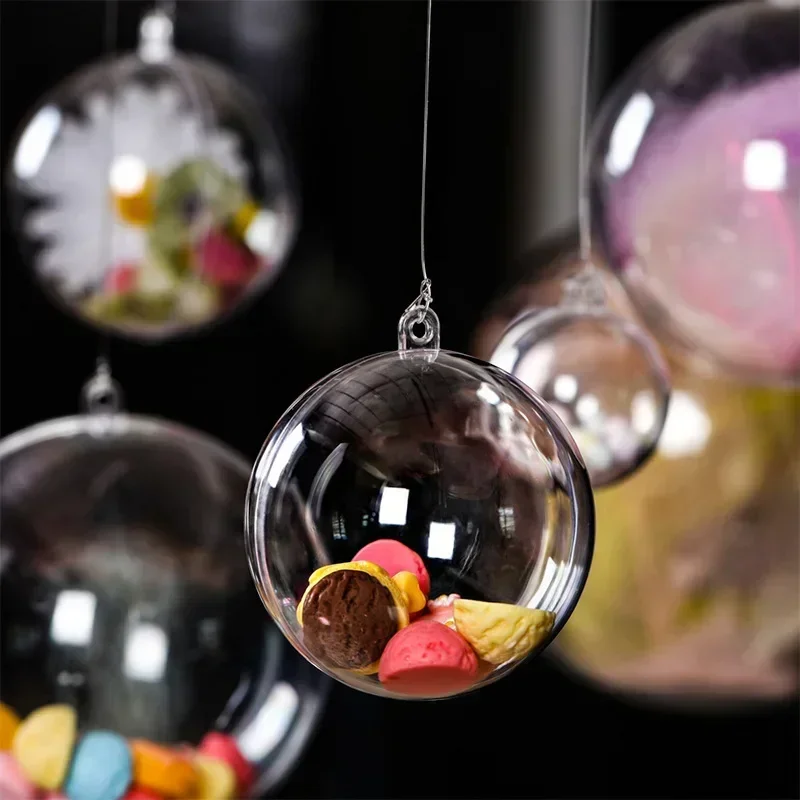 1/12Pcs 5-10cm Hollow Balls DIY Plastic Transparent Fillable Bauble Christmas Tree Hanging Ornaments Home Party Gifts Box Decor