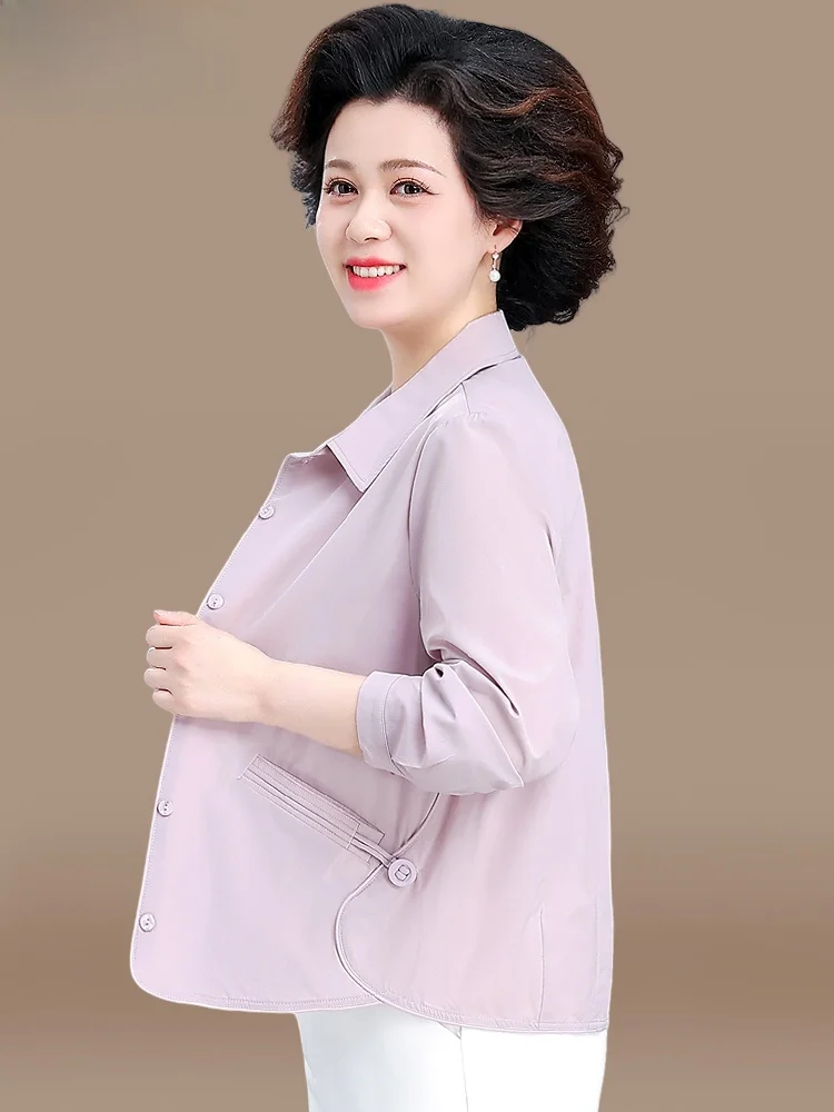 

Легкая верхняя одежда для защиты от солнца, весенне-летняя верхняя одежда для женщин среднего и старшего возраста, повседневное свободное короткое пальто